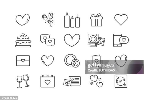 ilustrações de stock, clip art, desenhos animados e ícones de illustration icon set for valentine's day, black and white theme - ramo-de-flores