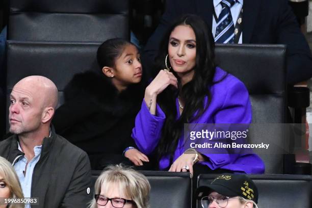 Vanessa Bryant and Bianca Bryant attend a basketball game between the Los Angeles Lakers and the Denver Nuggets at Crypto.com Arena on February 08,...