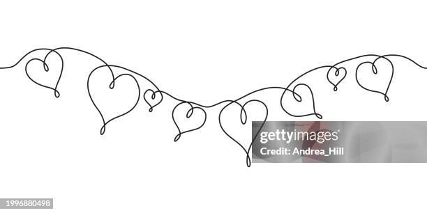 hearts bunting continuous line drawing - bleeding heart flower stock illustrations