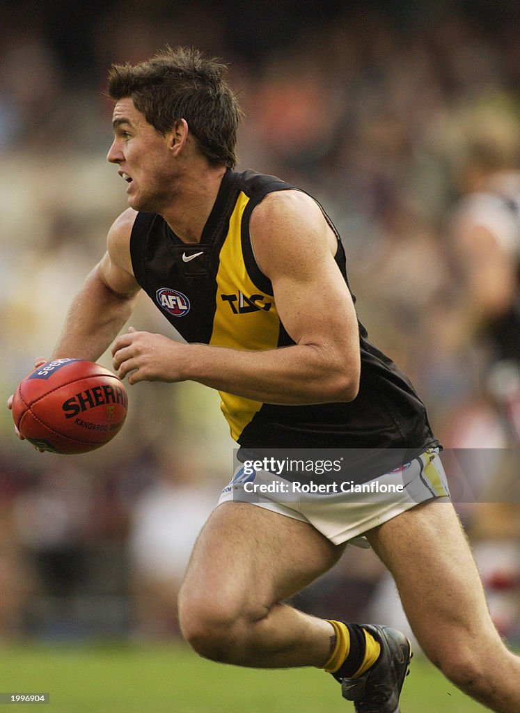 Andrew Mills of the Tigers in action during the round four AFL... News