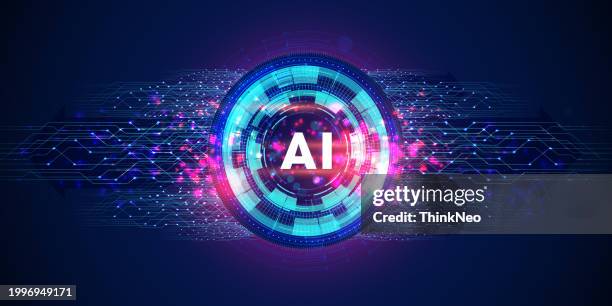 ai. electronic brain. neon silhouette of human head with artificial intelligence - robotics background stock illustrations