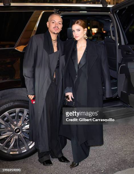 Evan Ross and Ashlee Simpson are seen during New York Fashion Week on February 08, 2024 in New York City.