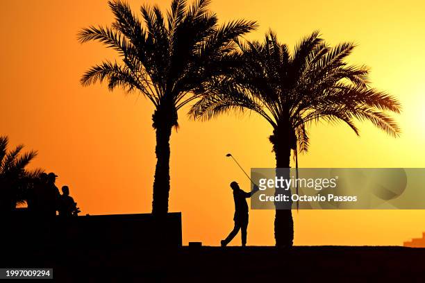 Om Prakash Chouhan of India tees off on the 11th hole during the second round of the Commercial Bank Qatar Masters at Doha Golf Club on February 09,...