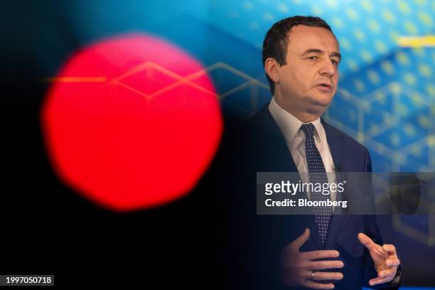 Albin Kurti, Kosovo's prime minister, speaks during a Bloomberg Television interview in London, UK, on Monday, Feb. 12, 2024. Kurti stood by new...