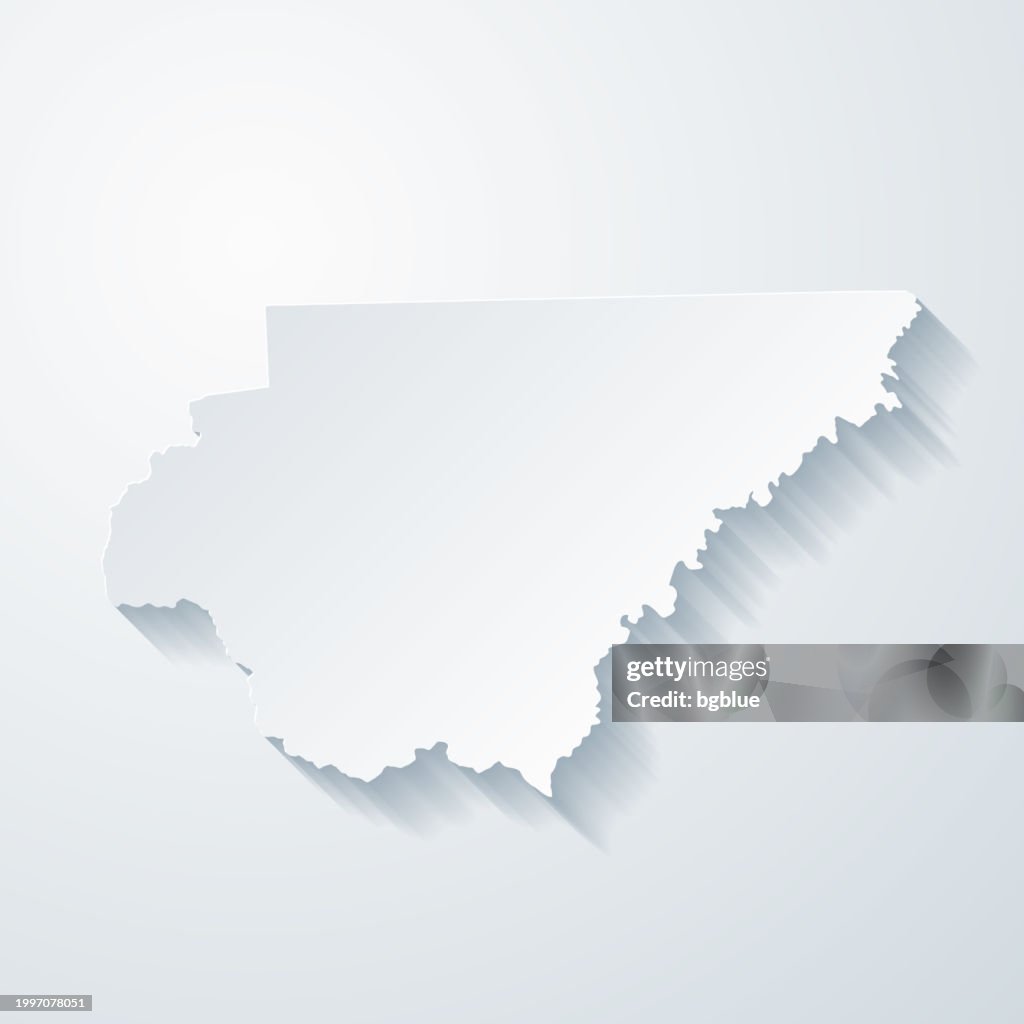 Rabun County, Georgia. Map with paper cut effect on blank background