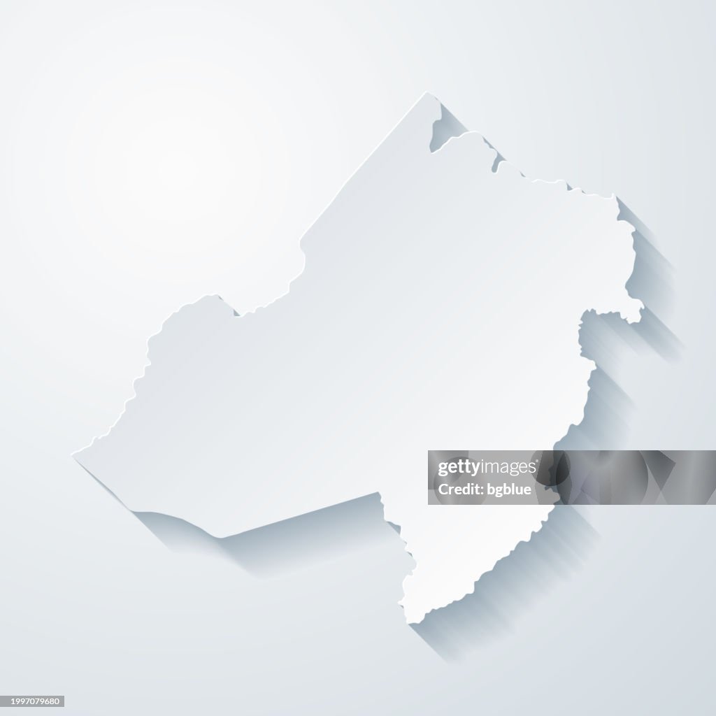 Morris County, New Jersey. Map with paper cut effect on blank background