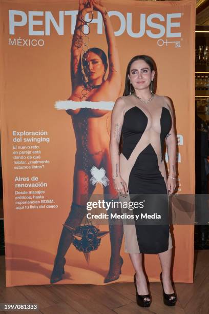 Celia Lora poses for a photo during a press conference to unveil Celia Lora as the cover star of 'Penthouse Magazine' at Terraza Panthera on February...