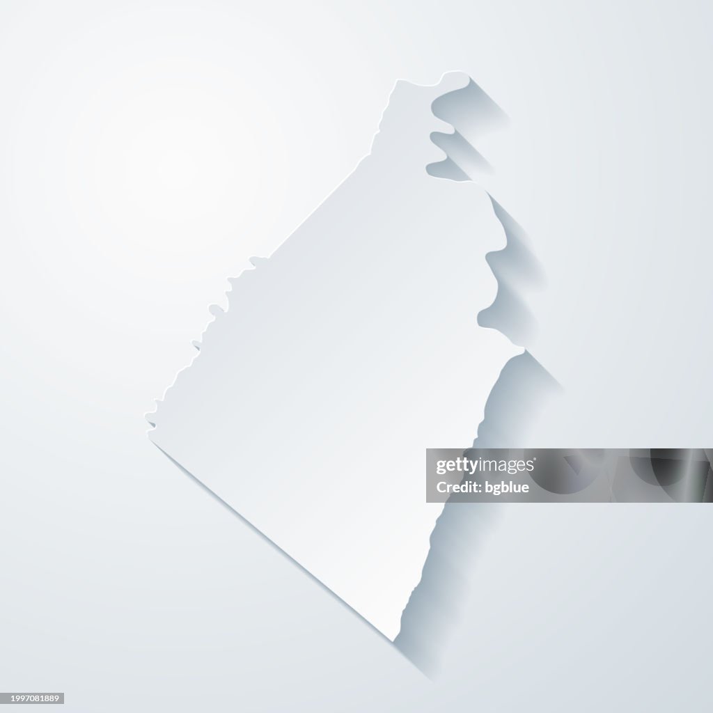 Jefferson County, West Virginia. Map with paper cut effect on blank background