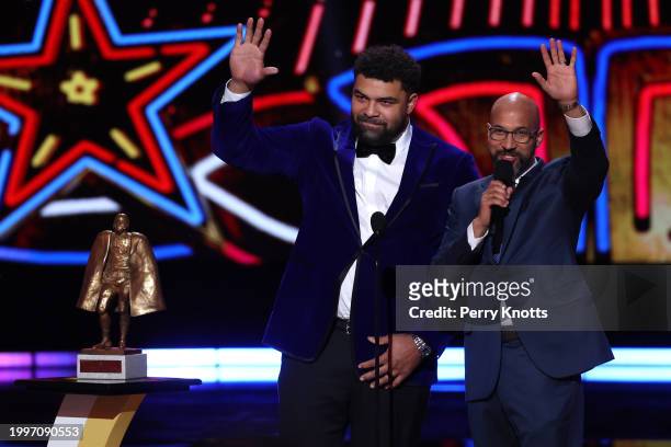 Cameron Heyward of the Pittsburgh Steelers, winner of the Walter Payton Man of the Year Award and Keegan-Michael Key speak at the 13th Annual NFL...