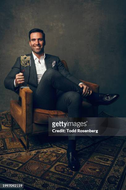 Joe Flacco of the Cleveland Browns poses for a portrait after winning Comeback Player of the Year at the 13th Annual NFL Honors on February 8, 2024...