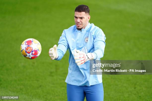 Manchester City goalkeeper Ederson during a training session at the City Football Academy, Manchester. Picture date: Monday February 12, 2024.