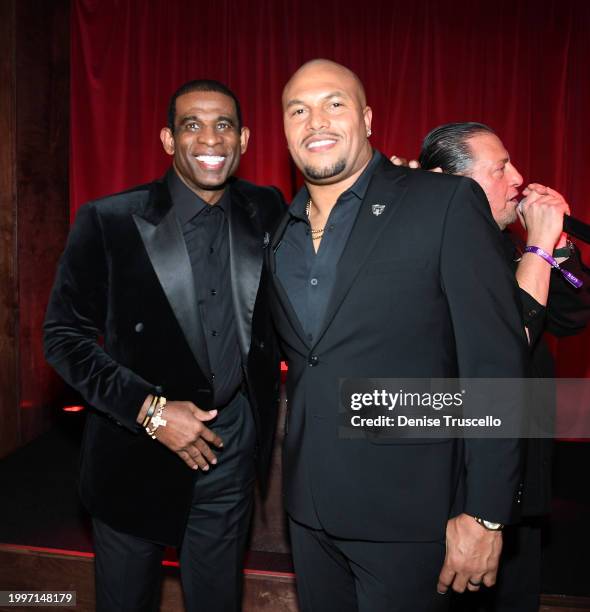 Deion Sanders and Antonio Pierce attend RAO's Gridiron Club Prime Night Hosted By Deion Sanders at Paris Las Vegas on February 08, 2024 in Las Vegas,...