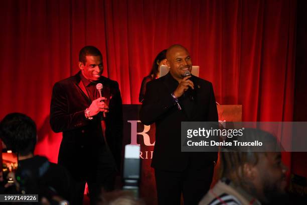 Deion Sanders and Antonio Pierce attend RAO's Gridiron Club Prime Night Hosted By Deion Sanders at Paris Las Vegas on February 08, 2024 in Las Vegas,...