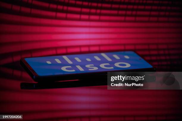 The Sisco logo is being displayed on a smartphone in this photo illustration in Brussels, Belgium, on February 12, 2024.