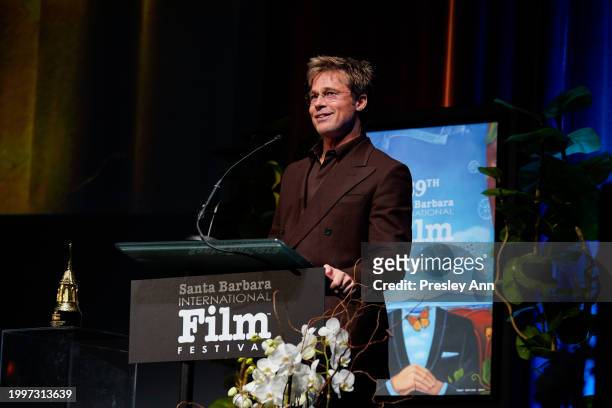 Brad Pitt attends DAOU Vineyards At SBIFF's Outstanding Performer Of The Year Award Honoring Bradley Cooper at The Arlington Theatre on February 08,...