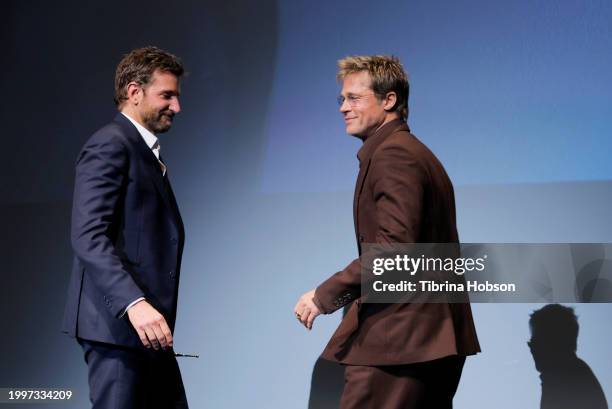 Brad Pitt presents Bradley Cooper with the Outstanding Performer of the Year Award at the 39th Annual Santa Barbara International Film Festival at...