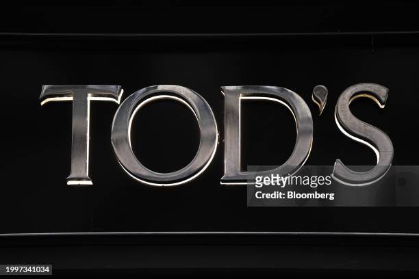Logo at a Tod's SpA luxury boutique in central Paris, France, on Monday, Feb. 12, 2024. The founding family of Tod's is teaming up with buyout firm L...