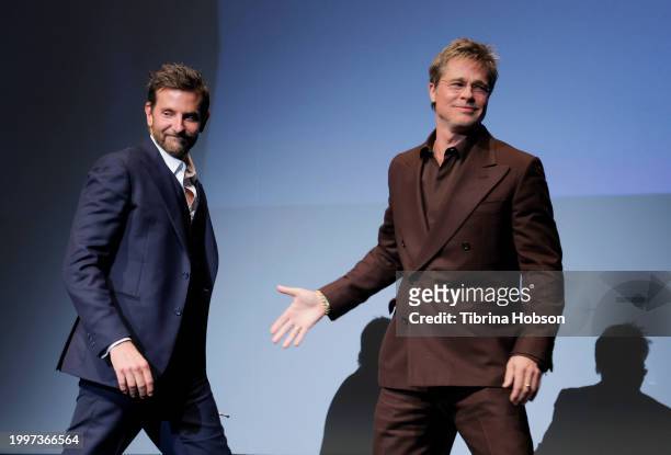 Brad Pitt presents Bradley Cooper with the Outstanding Performer of the Year Award at the 39th Annual Santa Barbara International Film Festival at...