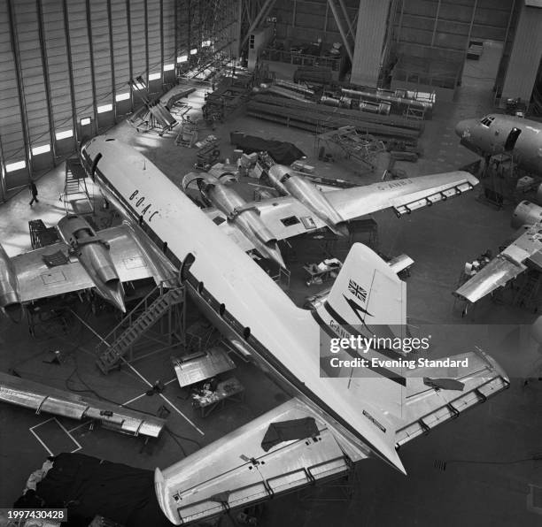 Bristol Britannia turboprop plane under construction at the Bristol Aeroplane Company aircraft hangar, Filton, South Gloucestershire, February 5th...