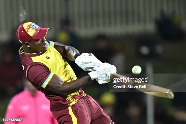 Rovman Powell of the West Indies b during game one of the Men's T20 International series between Australia and West Indies at Blundstone Arena on...