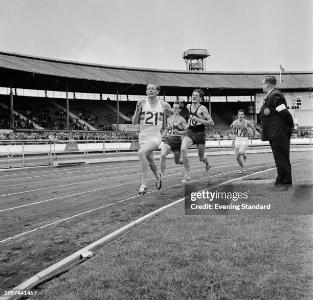 British middle distance runner Brian Hewson during a track event at the AAA Championships at White City Stadium, London, July 1957.