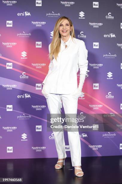 Lorella Cuccarini attends a photocall during the 74th Sanremo Music Festival 2024 at Teatro Ariston on February 09, 2024 in Sanremo, Italy.