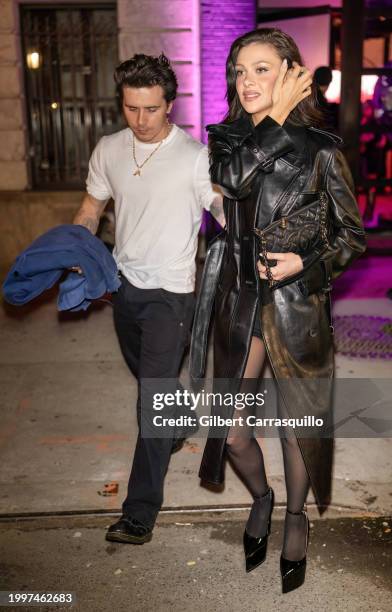 Brooklyn Beckham and Nicola Peltz are seen leaving the YSL Beauty Candy Shoppe during New York Fashion Week on February 08, 2024 in New York City.