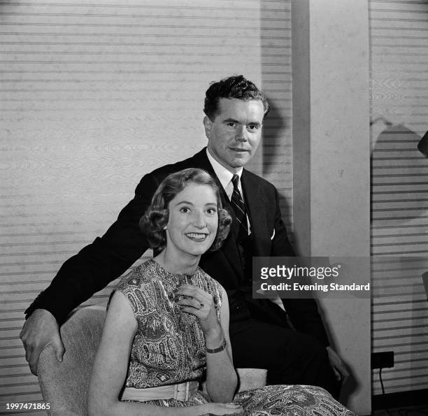 Conservative Party politician Dudley Smith with his fiancée Anthea Higgins, June 14th 1957.