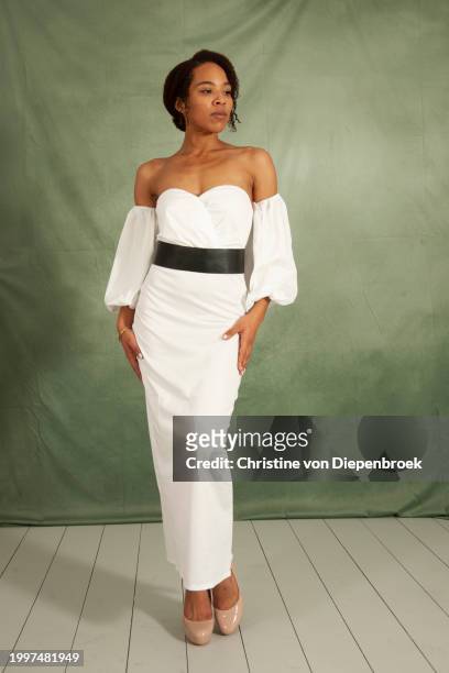 black woman poses in white dress - poznań stock pictures, royalty-free photos & images