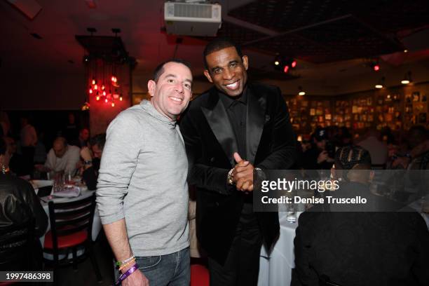 Ron Berkowitz and Deion Sanders attend RAO's Gridiron Club Prime Night Hosted By Deion Sanders at Paris Las Vegas on February 08, 2024 in Las Vegas,...
