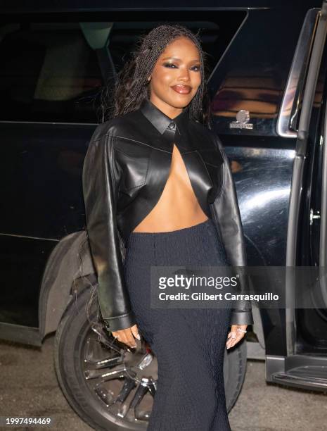 Ryan Destiny is seen arriving to the YSL Beauty Candy Shoppe during New York Fashion Week on February 08, 2024 in New York City.