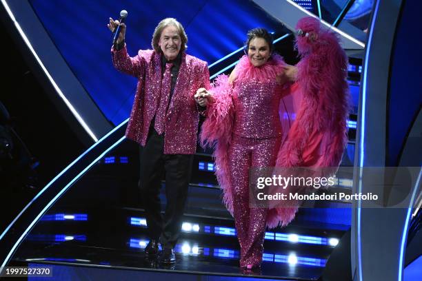 Italians singers Angelo Sotgiu and Angela Brambati by Ricchi e Poveri at 74 Sanremo Music Festival. Third Evening. Sanremo , February 8th, 2024