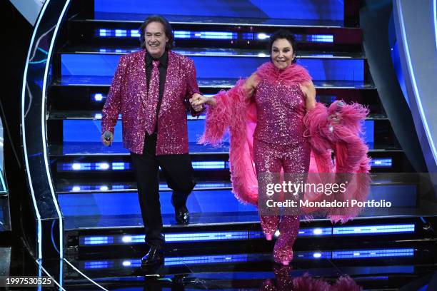 Italians singers Angelo Sotgiu and Angela Brambati by Ricchi e Poveri at 74 Sanremo Music Festival. Third Evening. Sanremo , February 8th, 2024