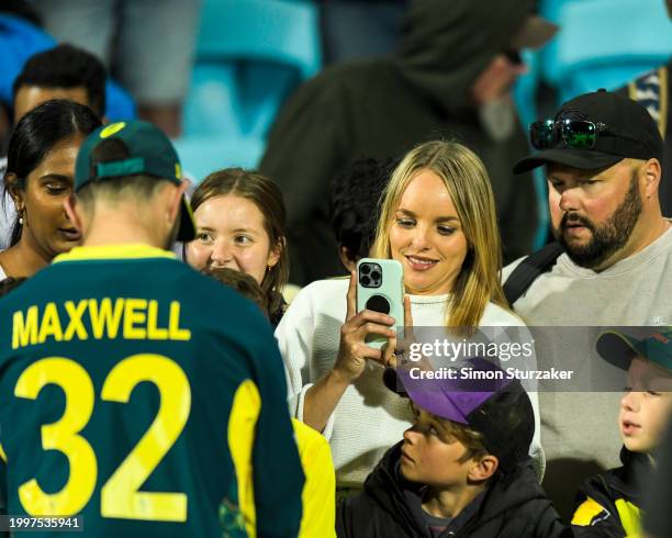 Fans react during game one of the Men's T20 International series between Australia and West Indies at Blundstone Arena on February 09, 2024 in...