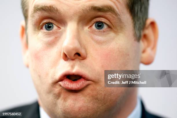 Leader of the Scottish Conservatives Douglas Ross is interviewed by journalists after giving a speech unveiling plans to deliver 1,000 more GPs in a...