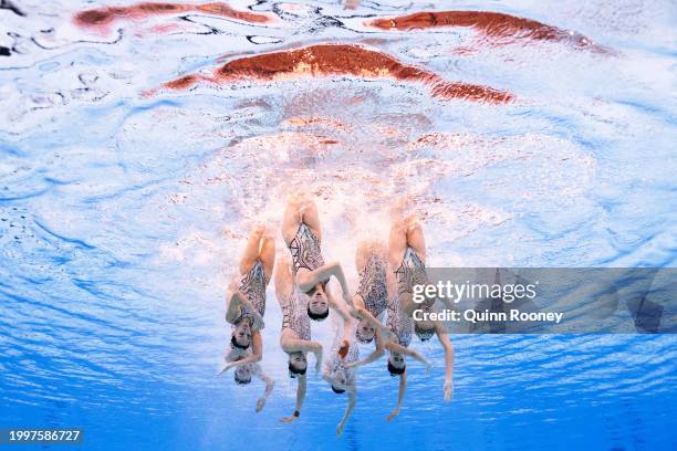 Hao Chang, Ciyue Wang, Wentao Cheng, Binxuan Xiang, Yu Feng, Yanning Xiao, Xiuchen Li and Yayi Zhang of Team China compete in the Mixed Team Free...