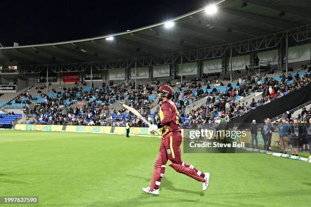 Brandon King of the West Indies takes the field during game one of the Men's T20 International series between Australia and West Indies at Blundstone...