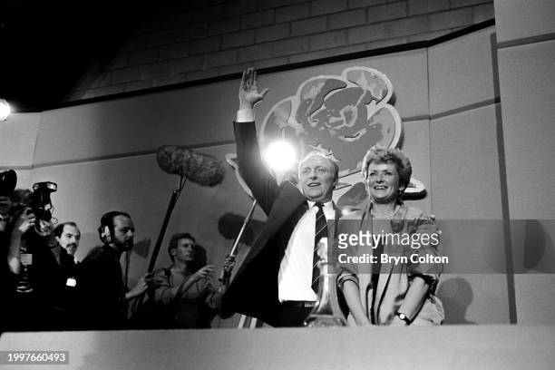 Married couple, Leader of the Labour Party Neil Kinnock and Glenys Kinnock , at the Pontllanfraith leisure centre on election day during the 1987 UK...