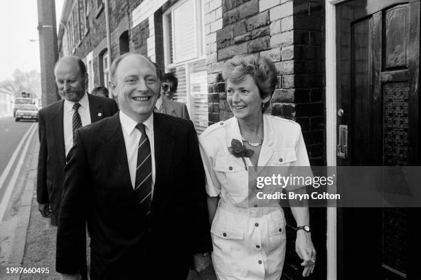 Married couple, Leader of the Labour Party Neil Kinnock and Glenys Kinnock , walk to their Welsh home after casting their votes on election day for...