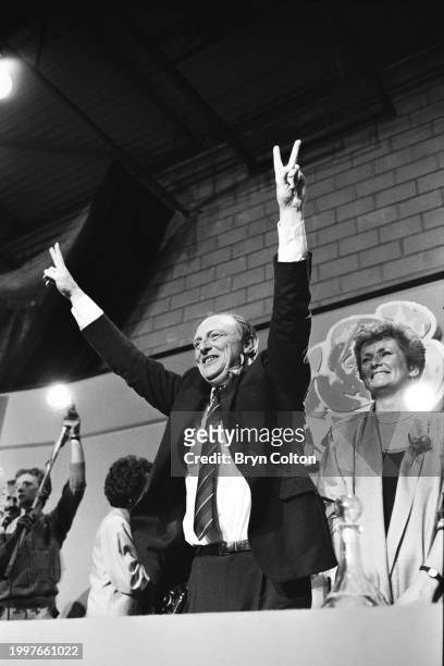 Married couple, Leader of the Labour Party Neil Kinnock and Glenys Kinnock , at the Pontllanfraith leisure centre on election day during the 1987 UK...