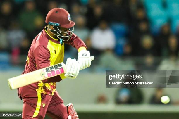 Shai Hope of the West Indies batting during game one of the Men's T20 International series between Australia and West Indies at Blundstone Arena on...