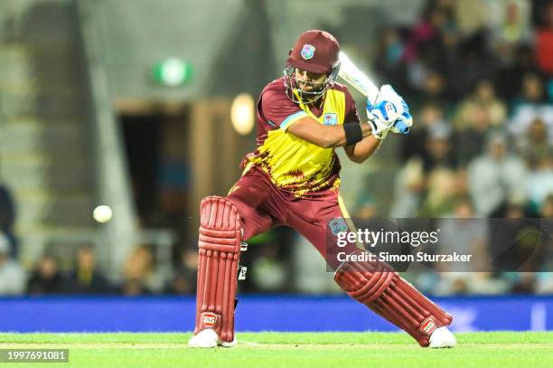 Nicholas Pooran of the West Indies batting during game one of the Men's T20 International series between Australia and West Indies at Blundstone...