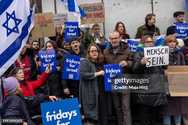 Germany's Greens party co-leader Ricarda Lang attends a protestat the Free University Berlin to show solidarity with Jewish-Israeli student Lahav...
