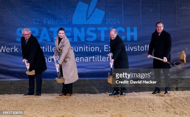 Armin Papperger, CEO of Rheinmetall AG, Danish Prime Minister Mette Frederiksen, German Chancellor Olaf Scholz and German Defence Minister Boris...