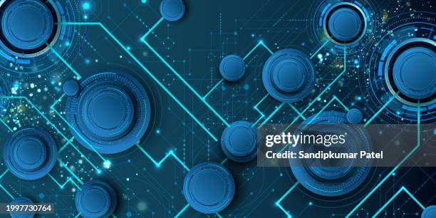 illustrazioni stock, clip art, cartoni animati e icone di tendenza di sfondo tecnologico astratto futuristico per la trasformazione digitale dell'ingranaggio blu. - digital transformation