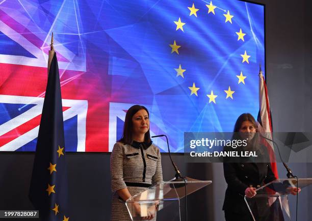 Britain's Science, Innovation and Technology Secretary Michelle Donelan and European Commissioner for Innovation, Research, Culture, Education and...