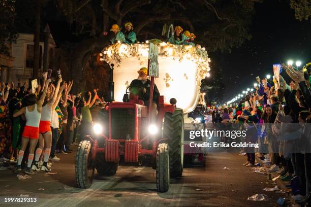 The Krewe of Muses parade takes place on the Uptown parade route during 2024 Mardi Gras on February 08, 2024 in New Orleans, Louisiana.