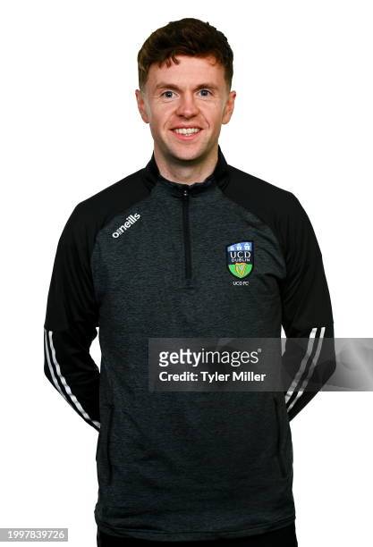 Dublin , Ireland - 9 February 2024; First team coach Rob Murray poses for a portrait during a UCD FC squad portraits session at UCD Bowl in Belfield,...