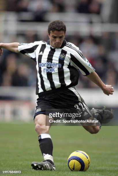 February 27: Laurent Robert of Newcastle United kicking during the Premier League match between Newcastle United and Bolton Wanderers at St. James'...
