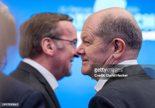 German Chancellor Olaf Scholz and German Defence Minister Boris Pistorius during the groundbreaking ceremony for a new munitions factory of German...